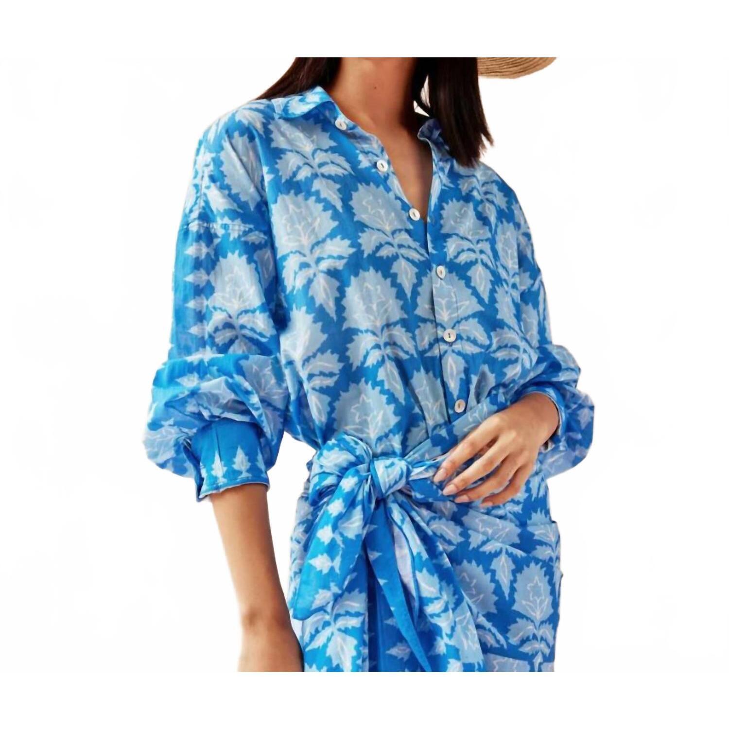 New Omika Callista Button Down Shirt In Azure Blue Print